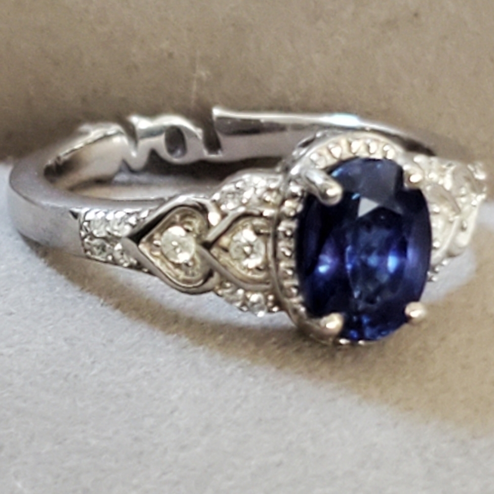 Blue Sapphire White Topaz Ring Platinum over Sterling Silver